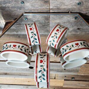 Porcelain Christmas Napkin Rings by Crowning Touch - Hearts, Holly, 24K Gold